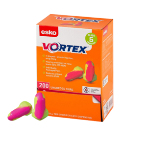 Esko Vortex Earplugs T-Shaped C5, Uncorded, 200 Pairs P/Box