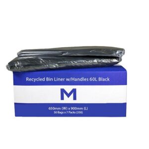 MP-60L Black Bin Liners w/Handles 30mu, 50Bags P/Pack, 350pcs P/Ctn