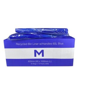 MP-60L Blue Bin Liners w/Handles 30mu, 50Bags P/Pack, 500pcs P/Ctn