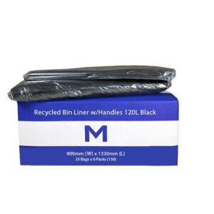 MP-120L Black Bin Liners w/Handles 30mu, 25Bags P/Pack, 200pcs P/Ctn